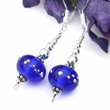 TANGLED UP IN BLUE -  Cobalt Blue Lampwork Glass Earrings Handmade Dangle Sterling Jewelry