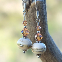 OLD IVORY - Organic Ivory Lampwork Handmade Earrings, Swarovski Beaded Jewelry OOAK
