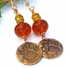 UNCONDITIONAL LOVE - Dog Paw Print Earrings Handmade Lampwork Rescue Jewelry Amber