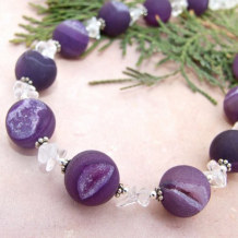 PASSIONATELY PURPLE - Druzy Necklace Purple Agate Quartz Gemstone Handmade Bead Jewelry 