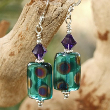 TEAL TIME - Teal Czech Glass Purple Earrings, Swarovski Handmade Jewelry