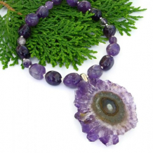 EARTH FLOWER - Amethyst Solar Quartz Necklace, Handmade Purple Gemstone Jewelry