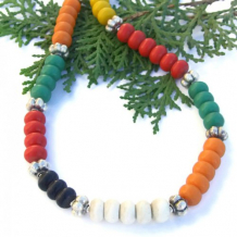 SONG OF THE KALAHARI - African Bone Color Block Beaded Necklace Handmade Unique Jewelry 