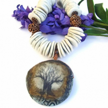 ENTWISE - Chunky Tree Pendant Handmade Necklace, Howlite Copper Jewelry Ent