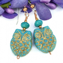 WHOOO LOVES ME? - Turquoise Owls Handmade Earrings, Gemstones Beaded Jewelry