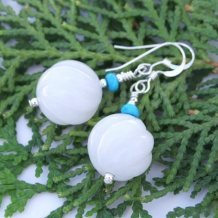 CLOUDS AND SKY - White Marble Turquoise Handmade Earrings, Gemstone OOAK Jewelry