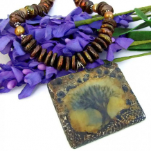 CRANN NA BEATHA - Tree of Life Pendant Necklace, Handmade Pearls Brown Mystical Jewelry