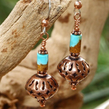 SEDONA - Copper Filigree Turquoise Handmade Earrings OOAK Southwest Jewelry