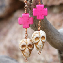 Skull and Crosses Day of the Dead Handmade Earrings, Halloween Artisan Jewelry