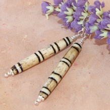 TIME TRAVELER - Painted African Bone Tubes Earrings, Ethnic Handmade Jewelry