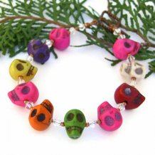 HAPPY SKULL FIESTA - Halloween Skull Bracelet, Day of the Dead Swarovski Handmade Jewelry