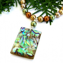 AURORA - Abalone Shell Pendant Necklace, Handmade Swarovski Pearls Jewelry OOAK