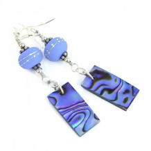 MAGICAL TIDAL POOLS - Paua Shell and Lampwork Handmade Earrings, Lavender Beaded Jewelry Unique