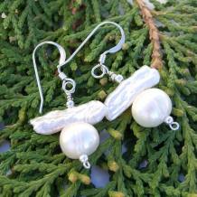 ANGEL WINGS - Handmade Pearl Earrings, Biwa Stick Pearl White Jewelry
