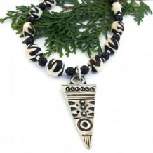 TRIBAL BREATH - African Tribal Handmade Necklace, Batik Bone Pewter Beaded Jewelry OOAK