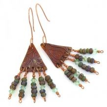 PERFECTLY PAISLEY - Paisley Copper Handmade Chandelier Earrings, Czech Glass Swarovski Boho