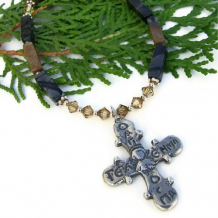 ETERNITY - Unique Sterling Cross Necklace Handmade Picasso Jasper Jewelry