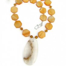 MIRASOL - Sunflower Agate Pendant and Mother of Pearl Shell Handmade Necklace