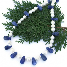 PARTLY CLOUDY - Blue Sodalite Pearls Handmade Necklace Teardrops Gemstone Jewelry