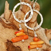 BEACHCOMBER - Orange Coral Hammered Circles Handmade Earrings