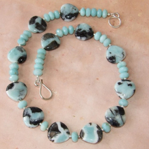 WASHED ASHORE - Handmade Necklace, Amazonite with Pyrite Sterling Gemstone Jewelry