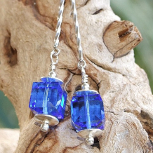 BLUE DANCER - Blue Sapphire Swarovski Handmade Earrings Sterling Jewelry Dangle