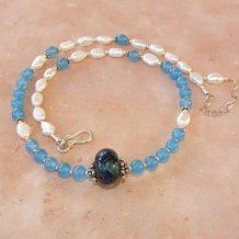 POETIC BLUE - Boro Glass Bead Chalcedony Pearls Handmade Necklace