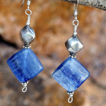 BLUE JEAN HEAVEN - Handmade Kyanite Earrings, Sterling Blue Gemstone Beaded Jewelry