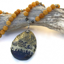 PAINTED DESERT - Paintbrush Jasper Handmade Necklace, Yellow Brown Swarovski Desert