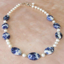 BLUE JAY WAY - Blue Sodalite Faceted Pearls Sterling Handmade  Necklace