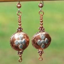 COPPER ELEGANCE - Copper Sterling Silver Cross Earrings, Handmade Jewelry