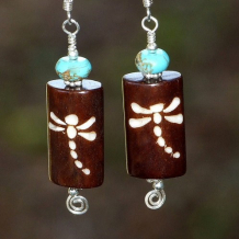 DRAGONFLY DREAMS - Dragonfly Earrings, Bone Turquoise Spiral Handmade 
