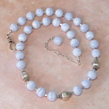 BLUE FROST - Blue Lace Agate Thai Silver Sterling Handmade Necklace