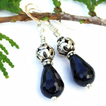 BLACK STAR - Black Onyx Sterling Silver Handmade Earrings, Gemstone Dangle Jewelry