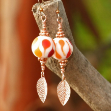 AUTUMN GLORY -  Autumn Leaves Handmade Earrings, Orange Lampwork Copper Jewelry