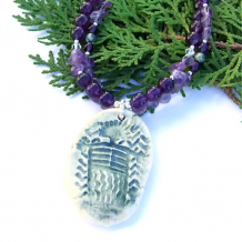 POVOSQA - Shaman Pendant Handmade Necklace, Amethyst Rhyolite Crystal