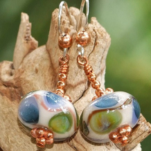 EARTH AND SKY - Blue and Green Lampwork Boro Glass Handmade Earrings, Copper Sterling