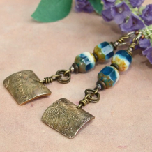 FLORENTINA - Bronze Paisley Charms Turquoise Amber Czech Handmade Earrings 