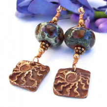 TIMELESS - Copper Ammonite Lampwork Handmade Earrings, Chocolate Jewelry