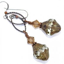 VINTAGE SOUL - Picasso Czech Glass Swarovski Copper Handmade Earrings, Jewelry Vintage