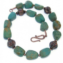 SKY STONES - Chunky Turquoise Necklace, Copper Handmade Gemstones Beaded Summer