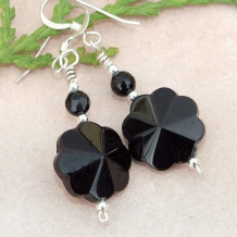 MIDNIGHT FLOWERS - Black Onyx Faceted Sterling Gemstone Earrings, Handmade