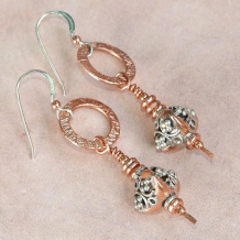 COPPER BLISS - Copper Sterling Silver Earrings, Handmade Textured