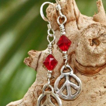LONGING FOR PEACE - Handcrafted Peace Signs Swarovski Sterling Handmade Earrings