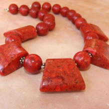 MAIKA'I - Sponge Coral Chunky Orange Red Handmade Necklace, Ethnic