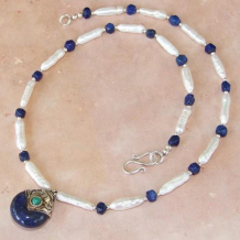TIBETAN DREAMS - Tibetan Pendant Lapis Lazuli Turquoise Pearls Handmade Necklace