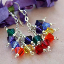 NOW AND ZEN - Chakra Rainbow Sterling Cluster Earrings, Handmade