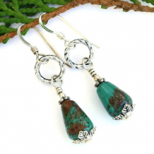TESORO - Genuine Turquoise Handmade Earrings, Pewter Sterling Artisan Jewelry