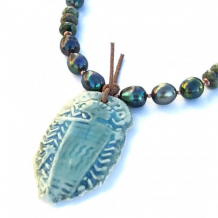 HA'ATATHLI - Shaman Pendant Handmade Necklace, Pearls Rhyolite Unique Jewelry