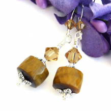 GOLDEN SUNSHINE - Golden Tigers Eye Gemstone Earrings Handmade Jewelry Swarovski Crystals